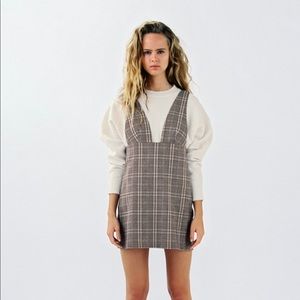 Zara Plaid Pinafore Sequin Mini Dress